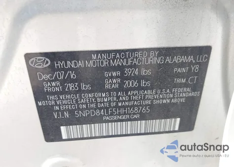 2017 Hyundai Elantra Value Edition z USA, uszkodzony, nr VIN 5NPD84LF5HH168765